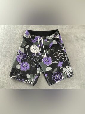 Stussy Floral Board Shorts Mens 32 / 31 Purple Gray Swim Trunks Drawstring